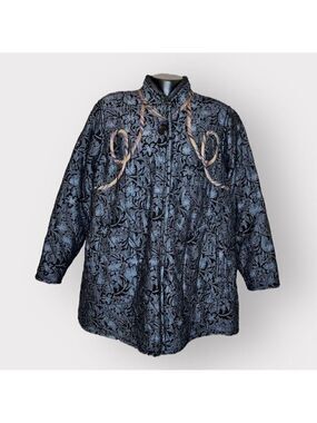 Koos of Course Womens Quilted Reversible Coat sz L Vegan Heavyweight Jacket Blue